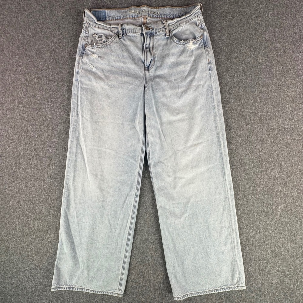 American Eagle Jeans Womens 10 Low-Rise Skater Jean Light Distressed Wide Leg